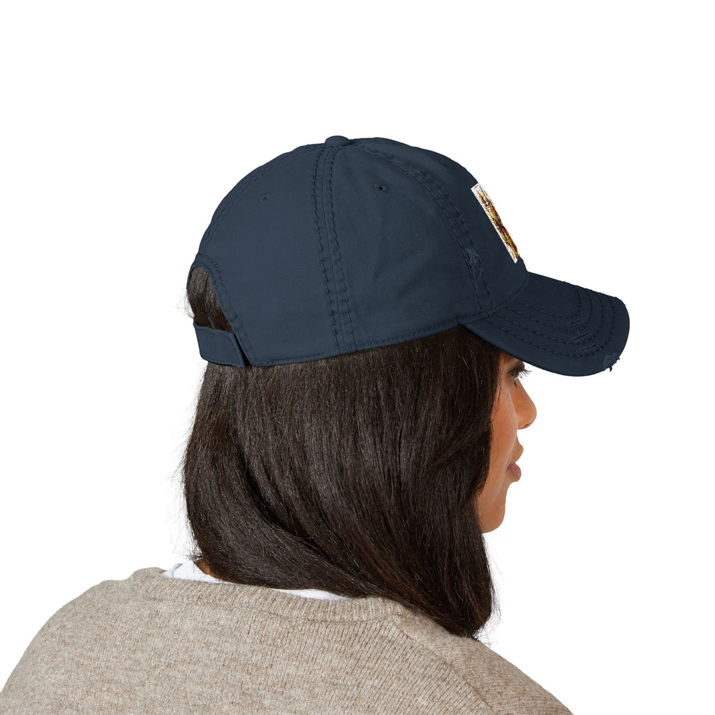 Embroidered Distressed Dad Hat — Rustic Floral Patch Design