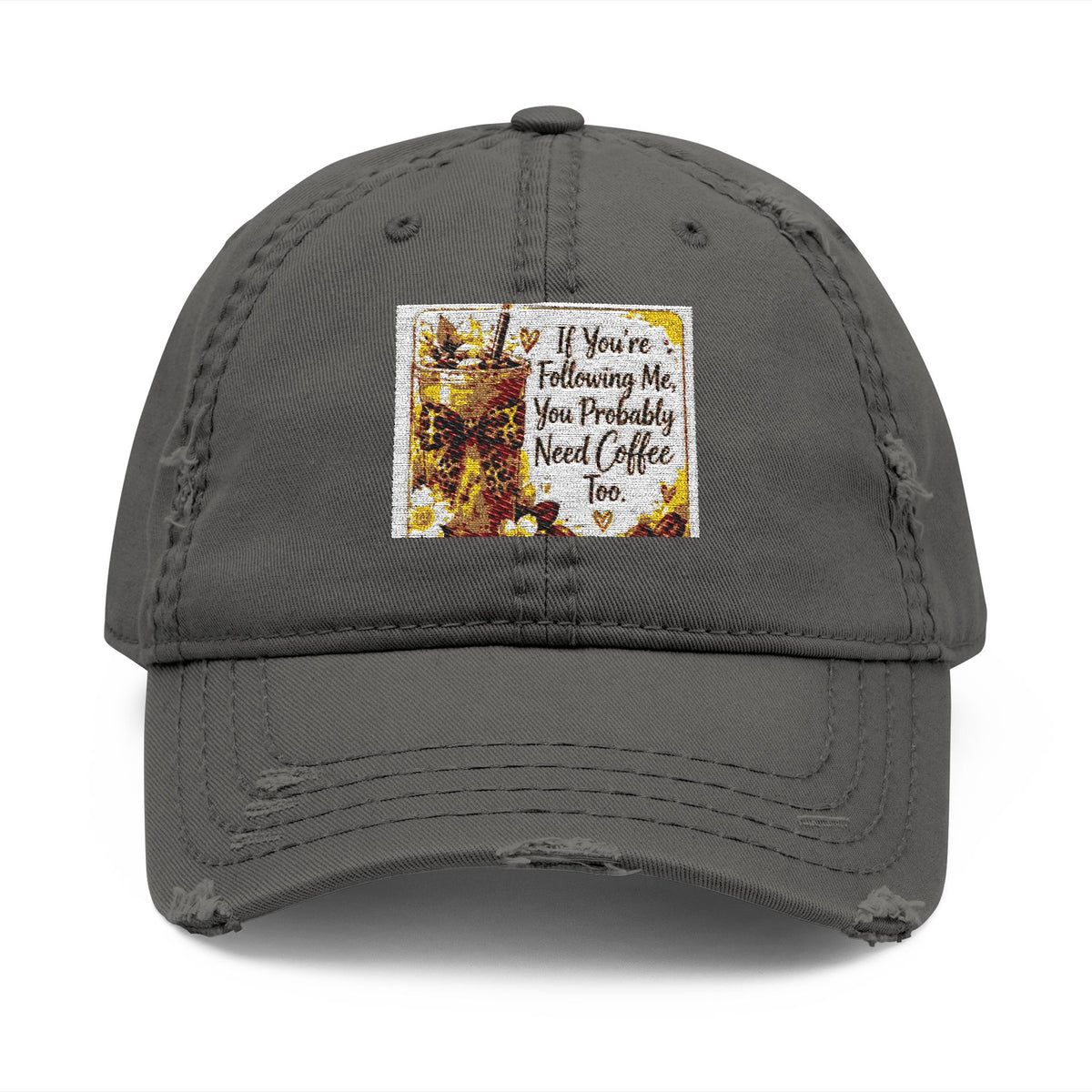 Embroidered Distressed Dad Hat — Rustic Floral Patch Design