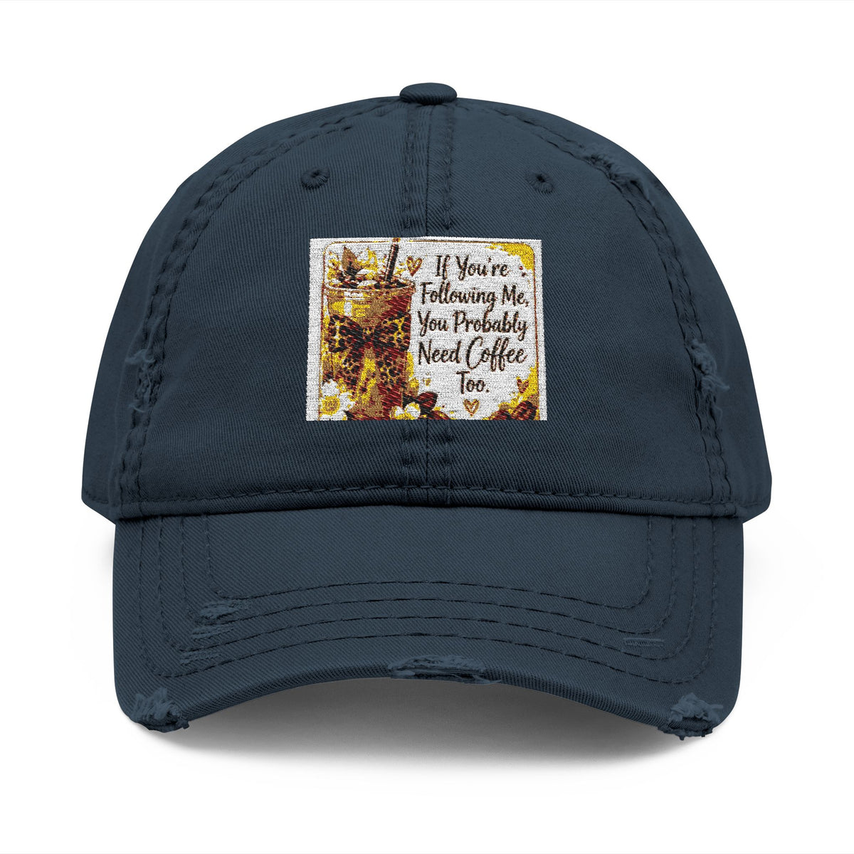 Embroidered Distressed Dad Hat — Rustic Floral Patch Design