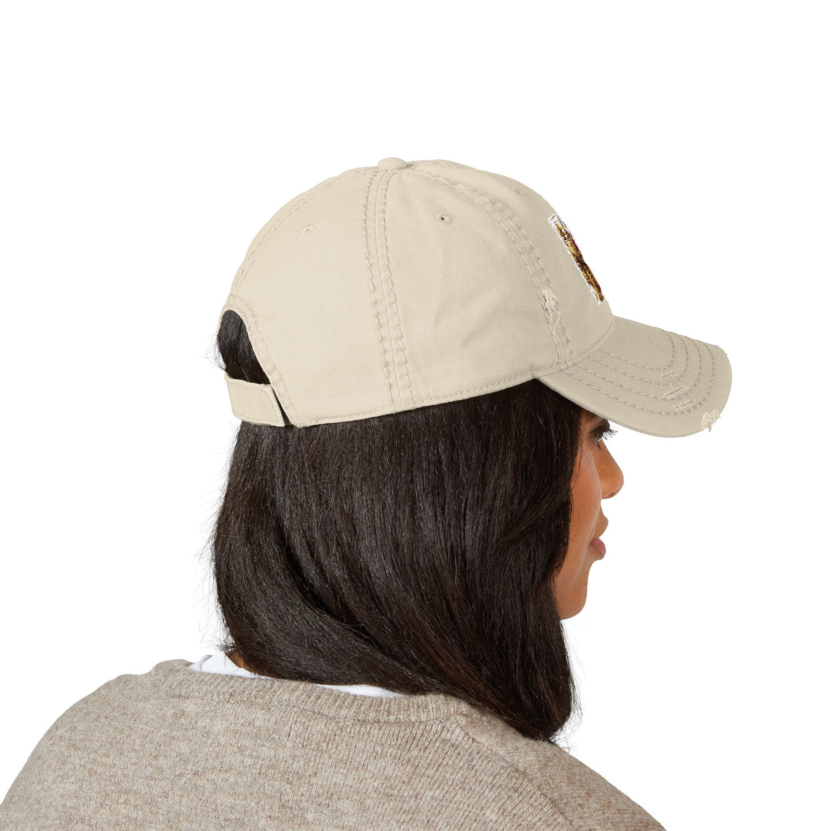 Embroidered Distressed Dad Hat — Rustic Floral Patch Design