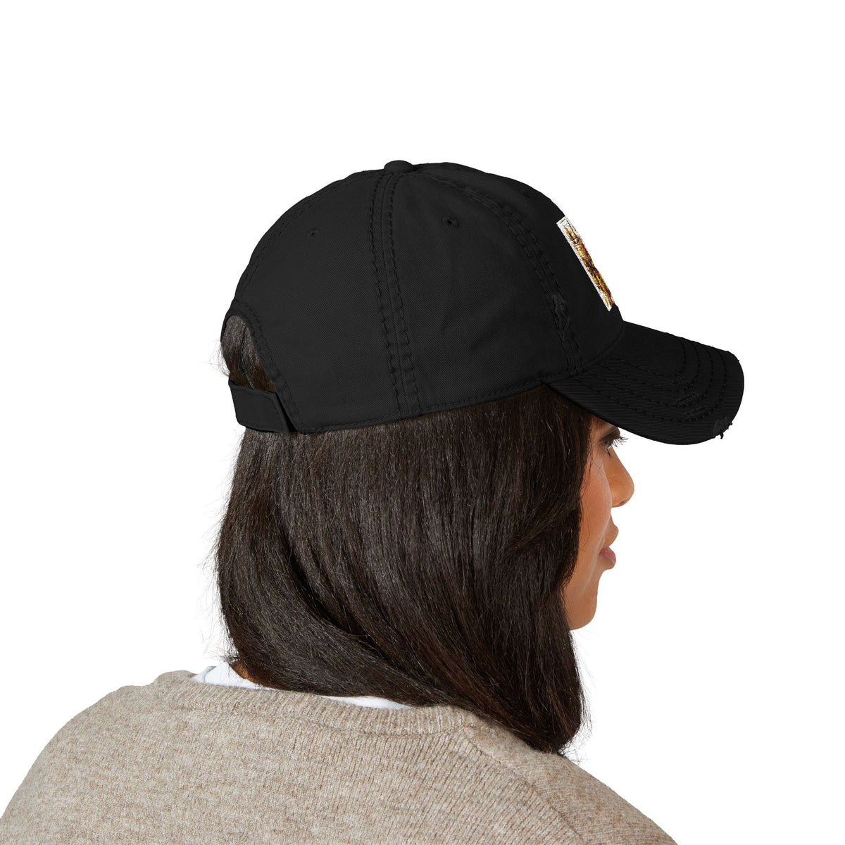 Embroidered Distressed Dad Hat — Rustic Floral Patch Design