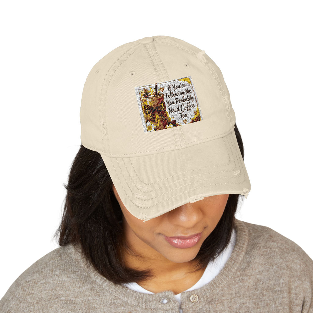 Embroidered Distressed Dad Hat — Rustic Floral Patch Design