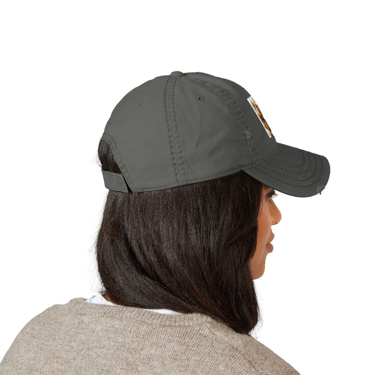 Embroidered Distressed Dad Hat — Rustic Floral Patch Design