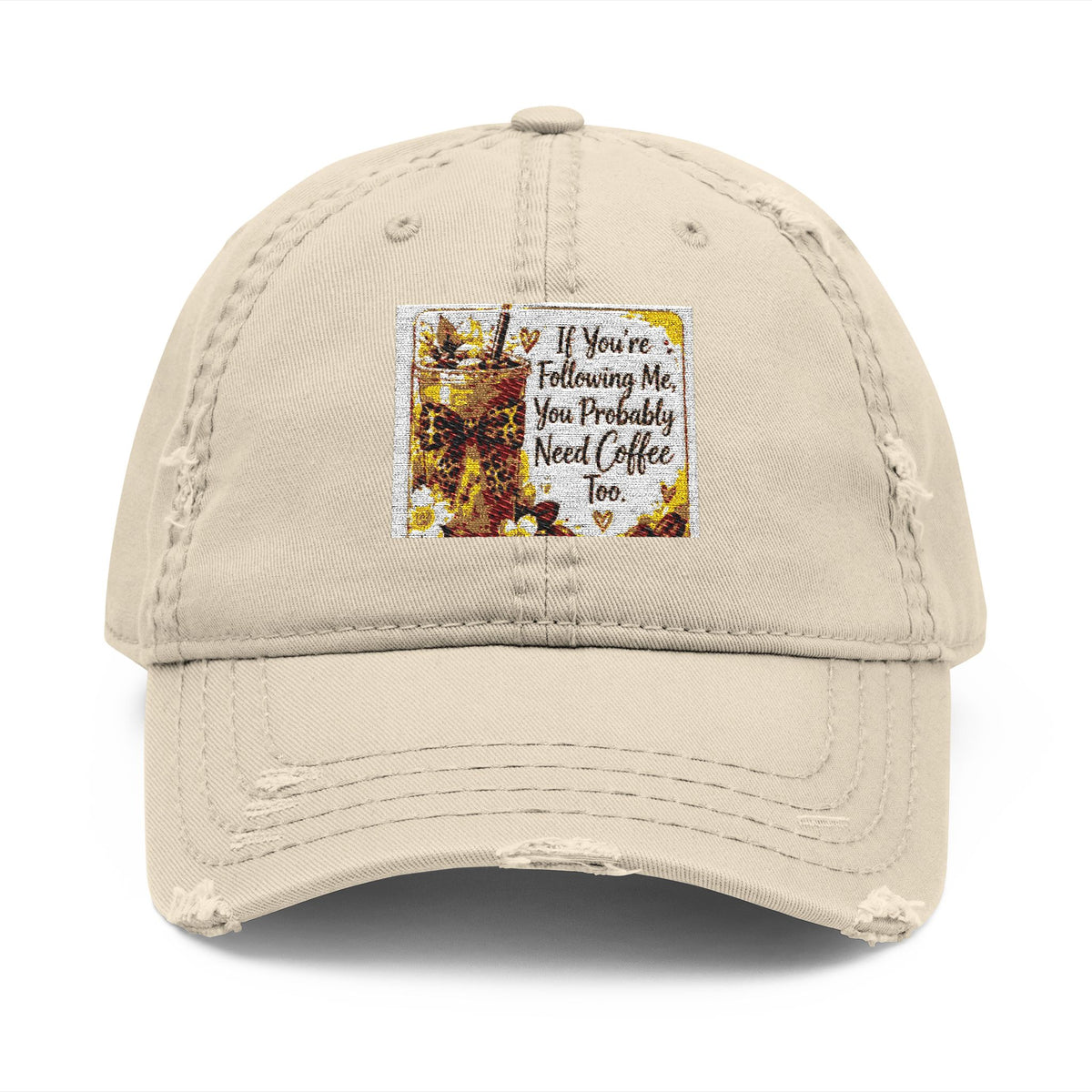 Embroidered Distressed Dad Hat — Rustic Floral Patch Design