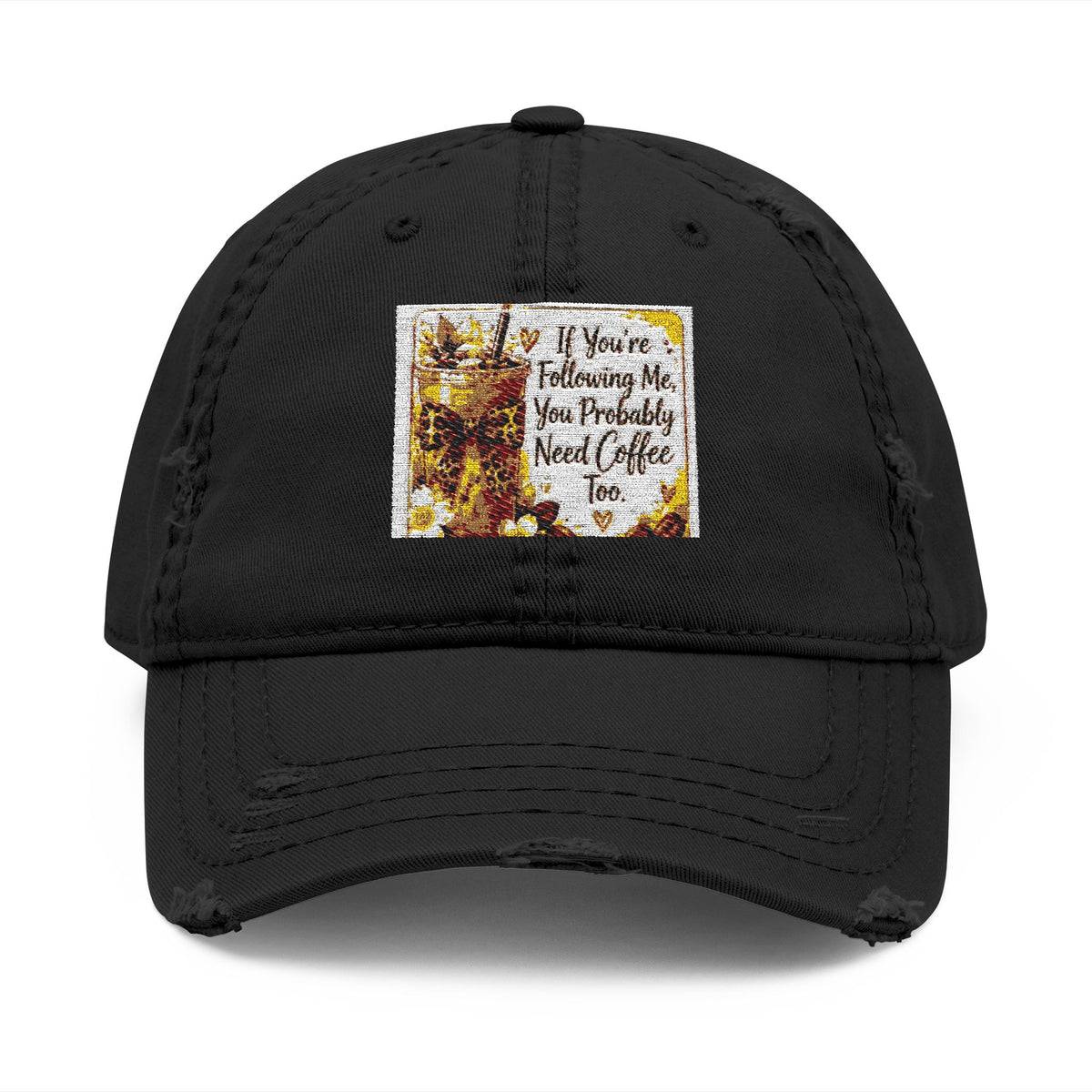 Embroidered Distressed Dad Hat — Rustic Floral Patch Design