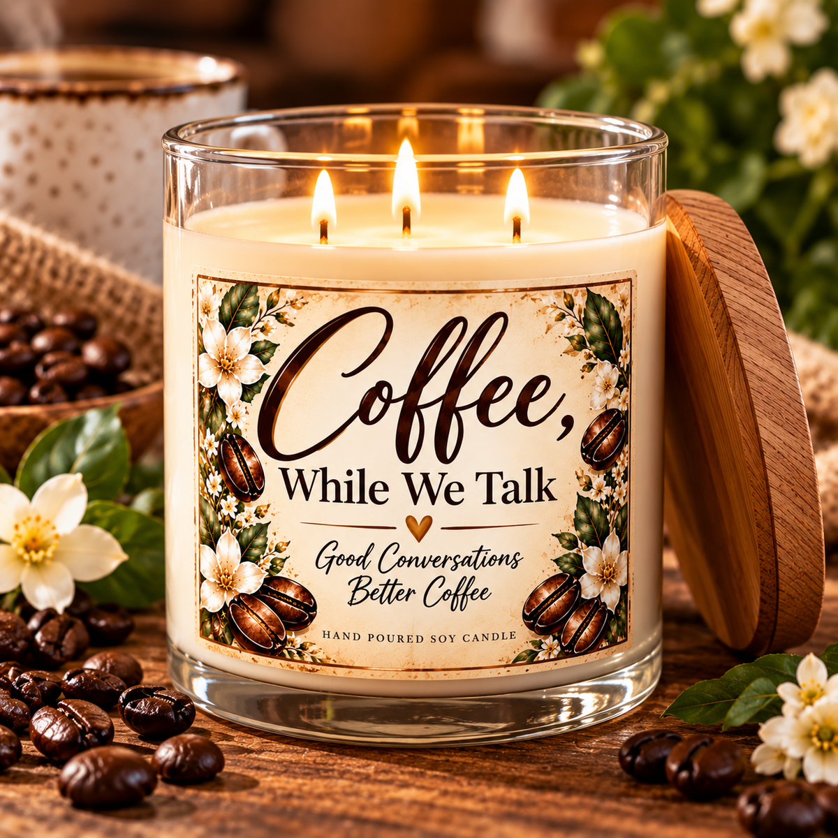 Coffee While We Talk Soy Wax Candle Gift Set — 'Come Sit A Spell' Eye Mask & Relaxing Scent