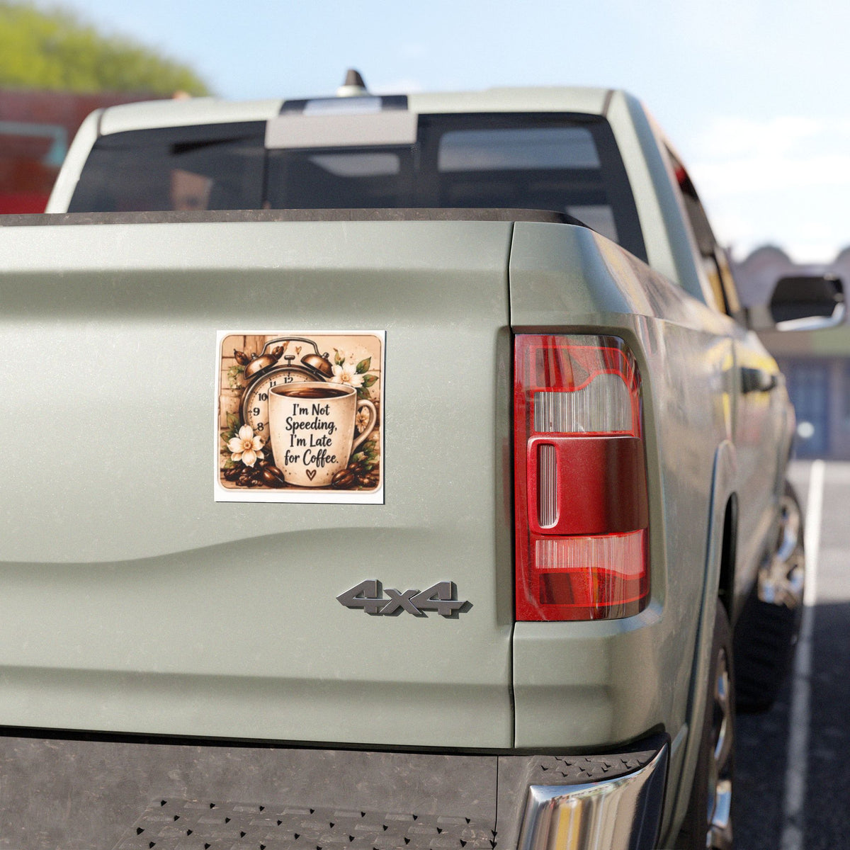 Car Magnet — “I’m Not Speeding, I’m Late for Coffee” Vintage Coffee Cup Design