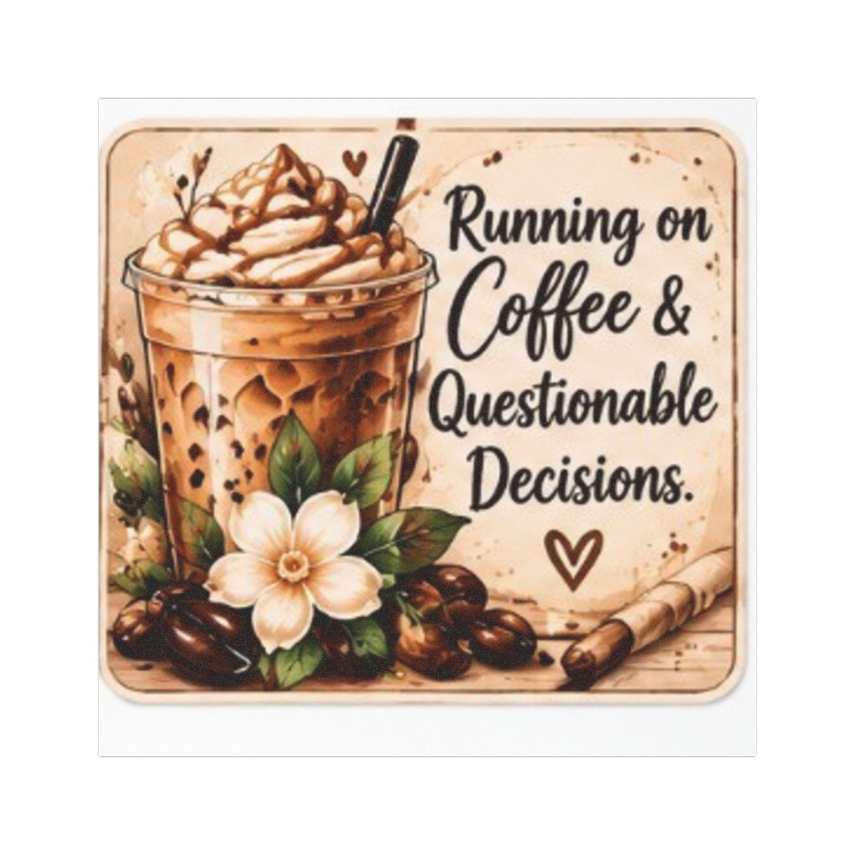 Coffee Car Magnet - "Running on Coffee & Questionable Decisions" Decorative Magnetic Sign for Cars, Trucks, Gifts