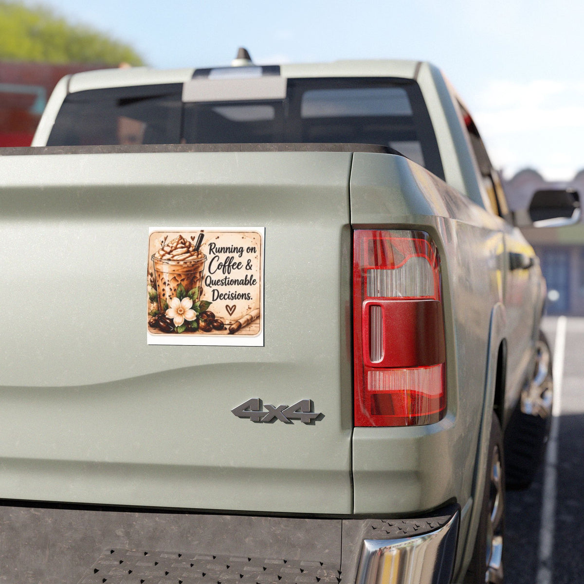 Coffee Car Magnet - "Running on Coffee & Questionable Decisions" Decorative Magnetic Sign for Cars, Trucks, Gifts