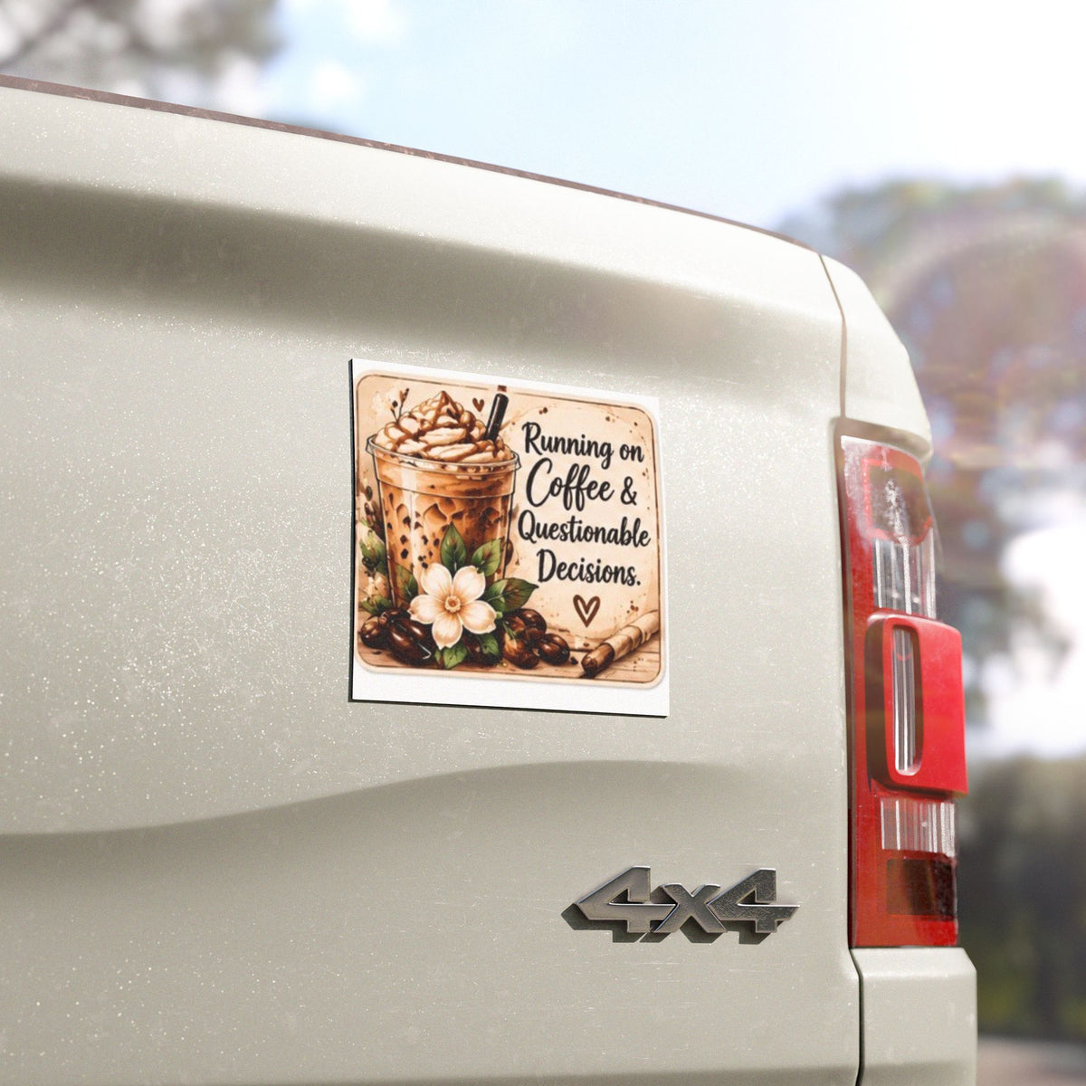 Coffee Car Magnet - "Running on Coffee & Questionable Decisions" Decorative Magnetic Sign for Cars, Trucks, Gifts