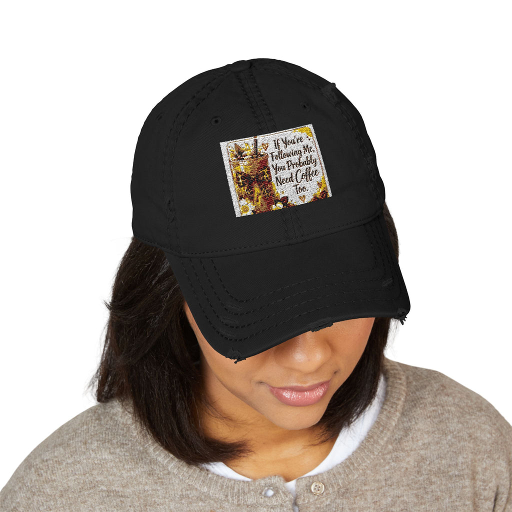 Embroidered Distressed Dad Hat — Rustic Floral Patch Design